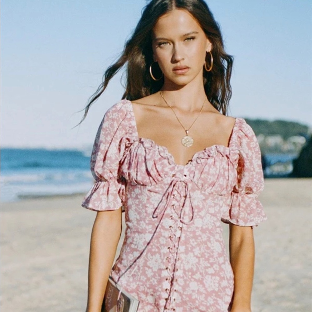 COPY - Sabo Skirt Pink Floral Lace up dress
